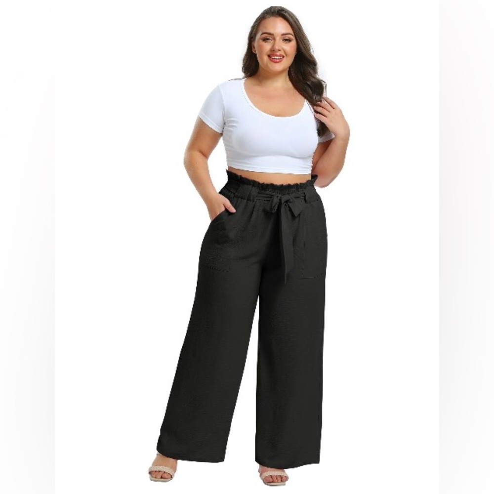 Wide Leg Pants New NWT Black Size 4XL Cueply Tie Waist Comfortable Dress